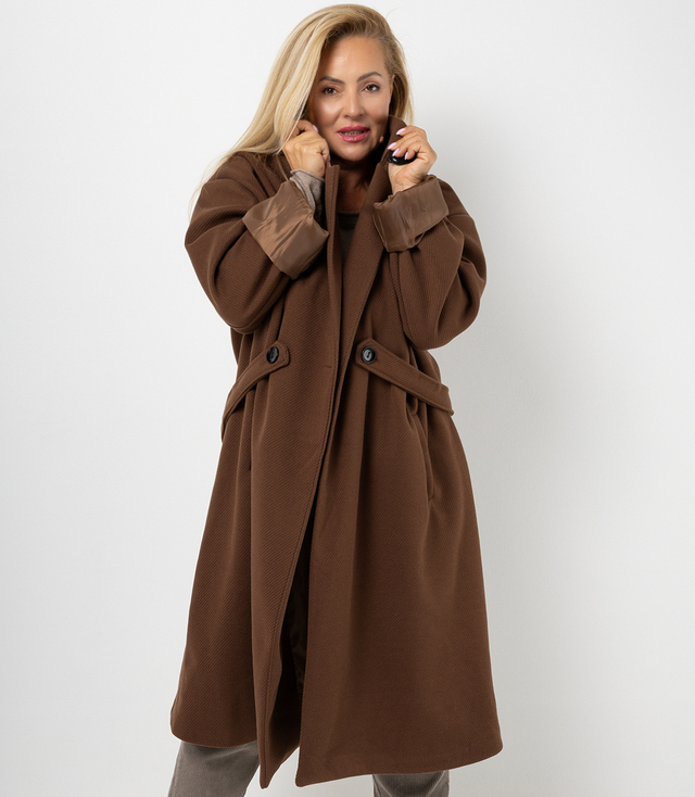 Palton lung oversize de damă cu curea decorativă KASIA