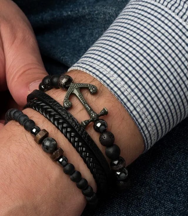Set de brățări pentru bărbați din piatră naturală cu ancoră