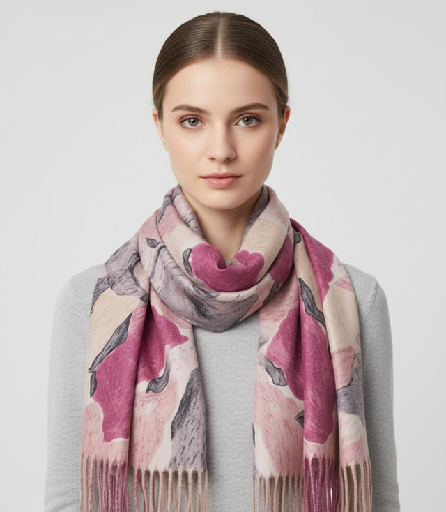 Eșarfă florală multicoloră elegantă pentru femei, cu ciucuri