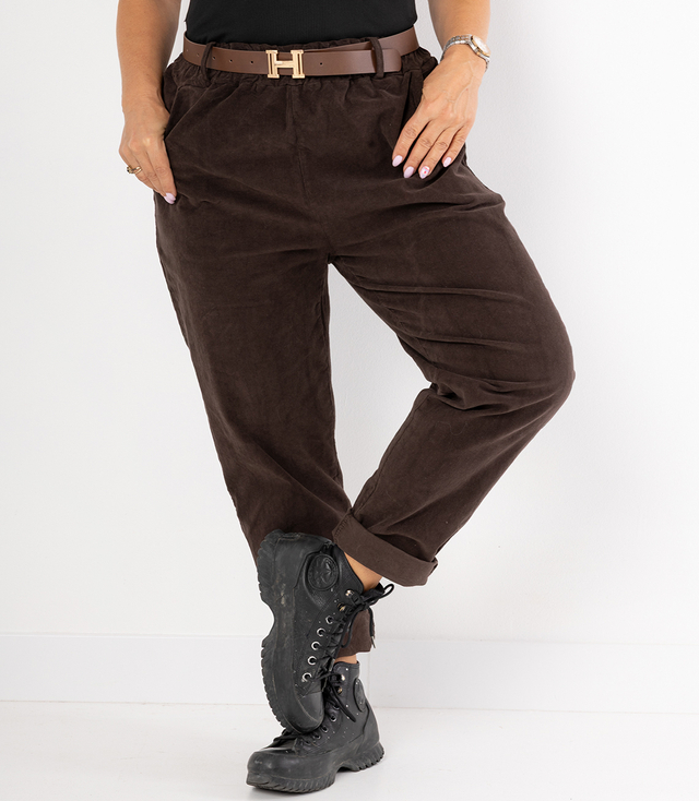 Pantaloni chinos din catifea cu curea CITY SOFT
