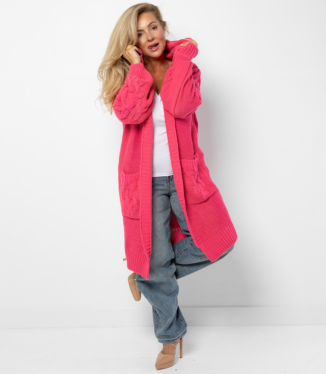 Pulover din lână cu împletitură lungă cardigan