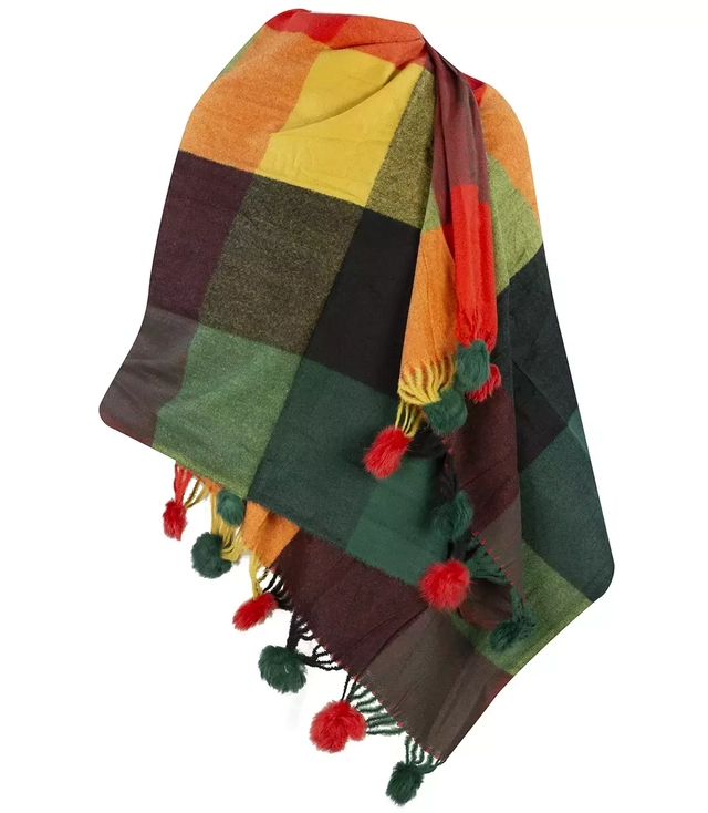 Eșarfă eșarfă eșarfă caldă în carouri cu pompoane