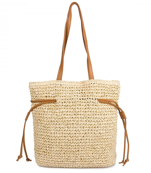 Geantă shopper boho împletită cu curele și căptușeală