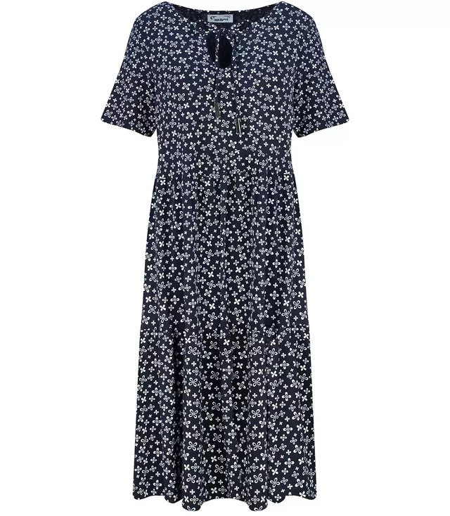 Rochie de vara trapez cu imprimeu alb MIDI