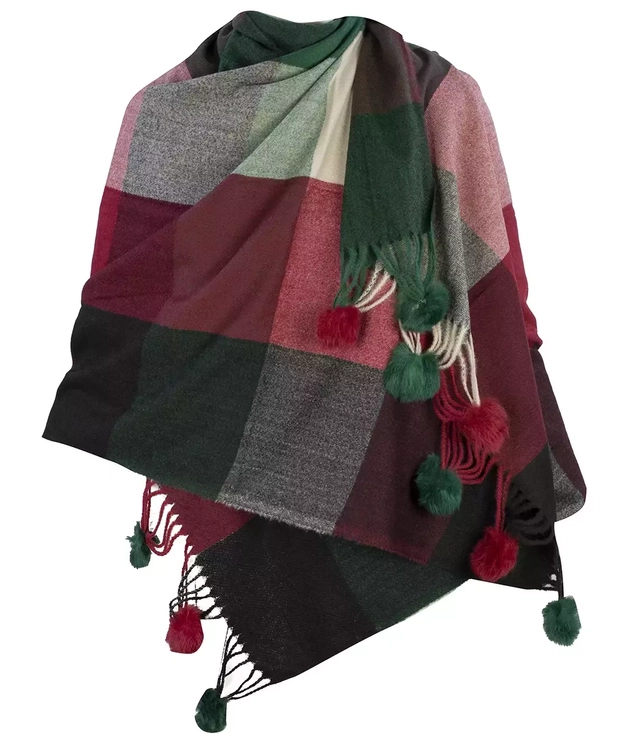 Eșarfă eșarfă eșarfă caldă în carouri cu pompoane