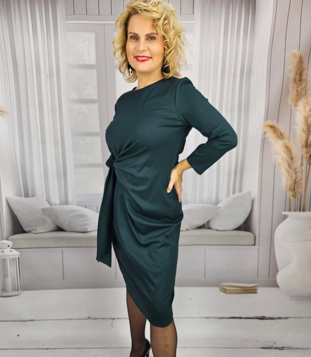 Rochie midi elegantă din plumb cu șnur în talie PAMELA