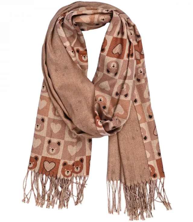 Eșarfă caldă elegantă model geometric ursuleți de pluș fir strălucitor moale netedă 180x70 cm