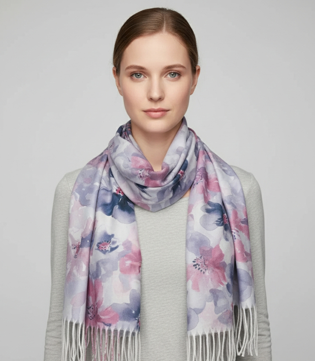 Eșarfă florală pentru femei cu ciucuri
