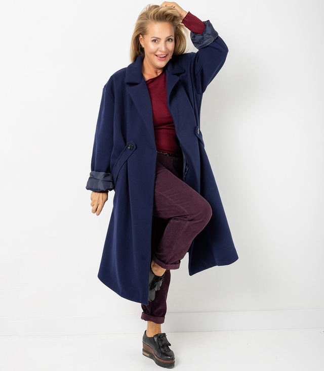 Palton lung oversize de damă cu curea decorativă KASIA