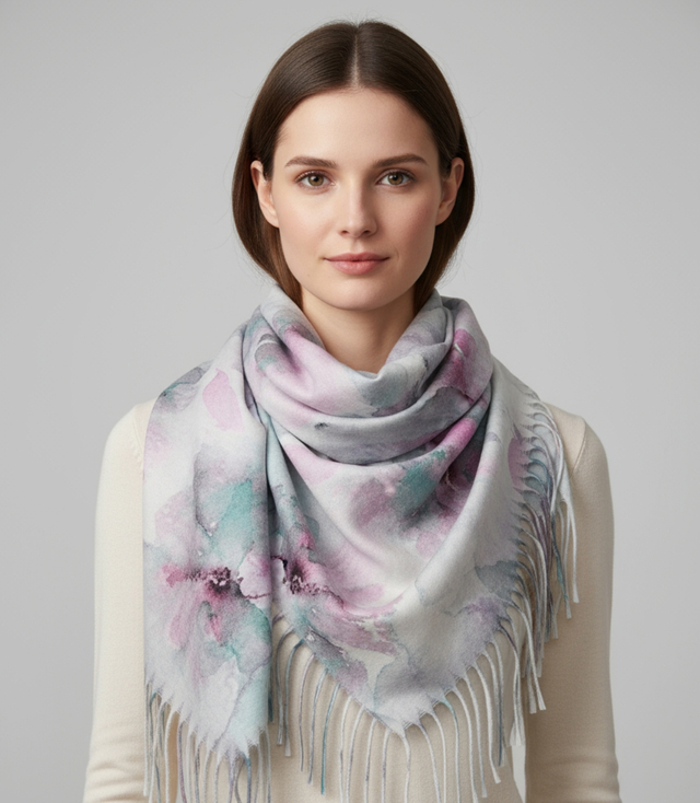 Eșarfă feminină elegantă delicată cu ciucuri