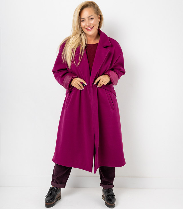 Palton lung oversize de damă cu curea decorativă KASIA