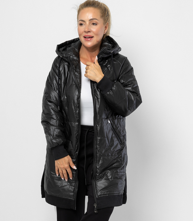 Jachetă lungă cu matlasare și fante laterale ROMA PLUS SIZE