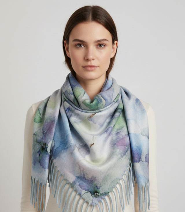 Eșarfă feminină elegantă delicată cu ciucuri