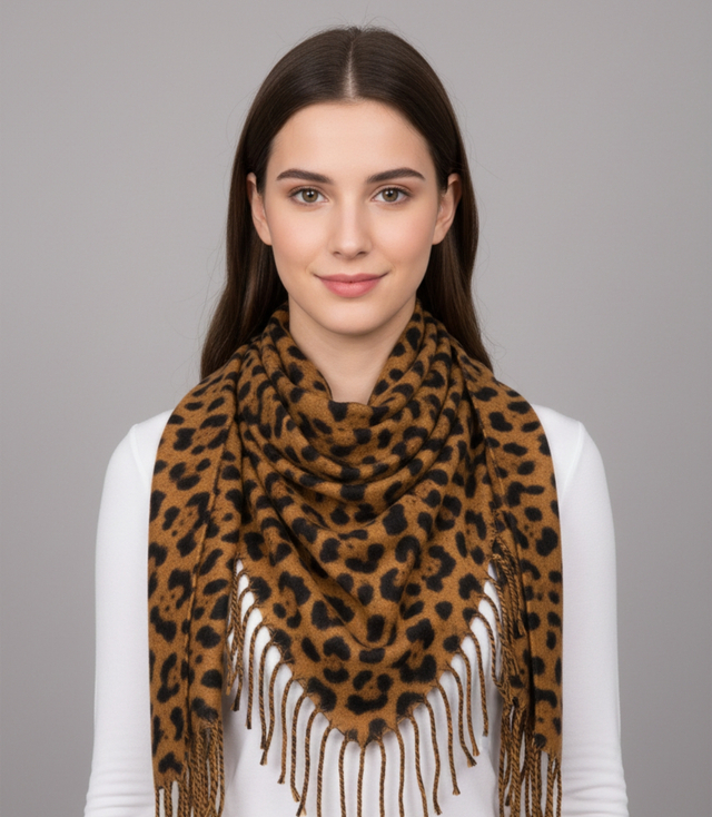 Eșarfă panteră caldă cu ciucuri
