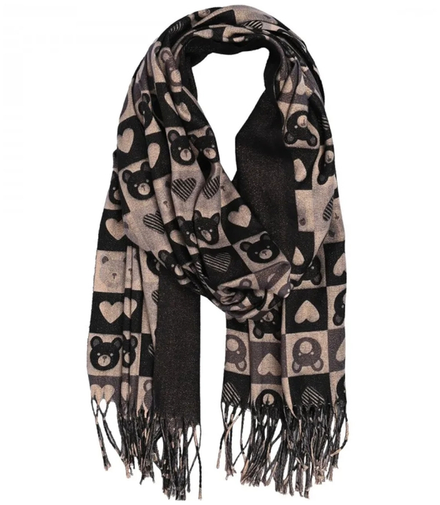 Eșarfă caldă elegantă model geometric ursuleți de pluș fir strălucitor moale netedă 180x70 cm