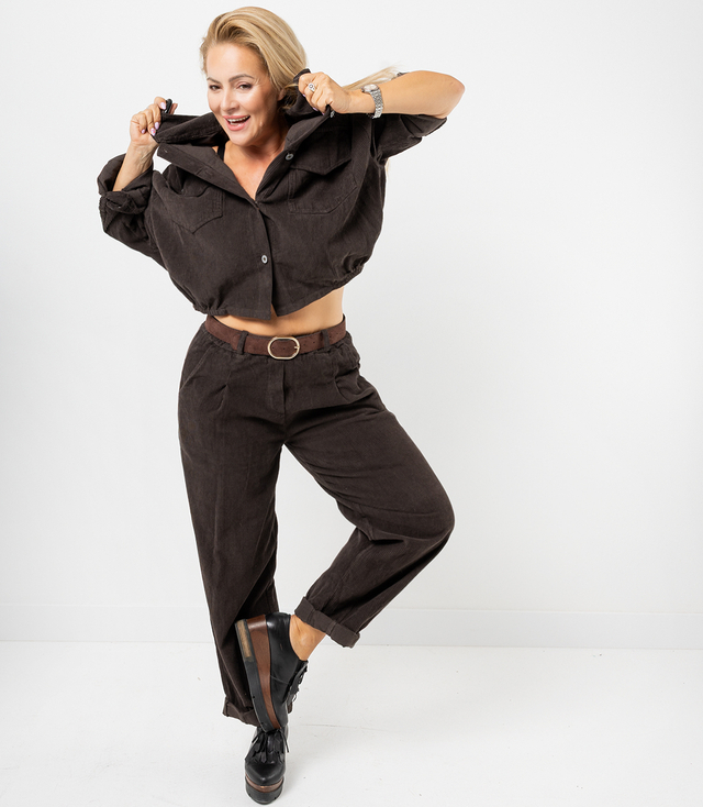 Set pantaloni din catifea cu curea și cămașă cu sacou CHICA