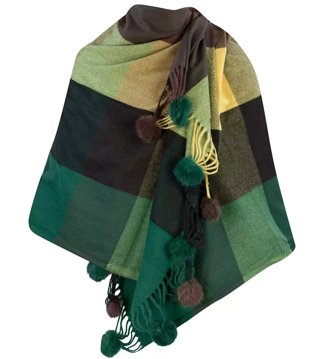 Eșarfă eșarfă eșarfă caldă în carouri cu pompoane