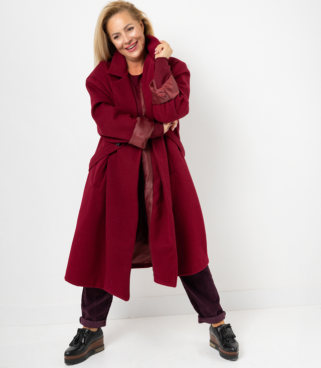 Palton lung oversize de damă cu curea decorativă KASIA