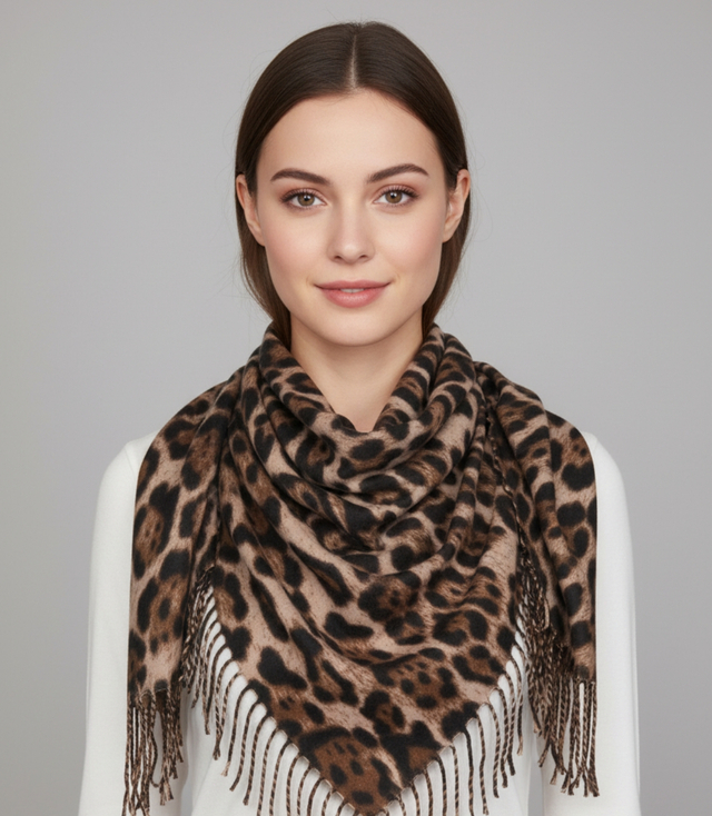 Eșarfă panteră caldă cu ciucuri