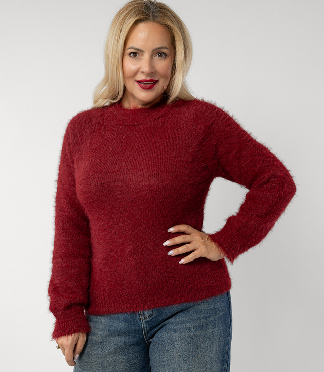 Pulover scurt pufos cu gât rotund MILA