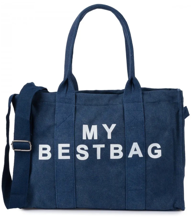 Geantă shopper mare monocolor cu inscripția "My Bestbag