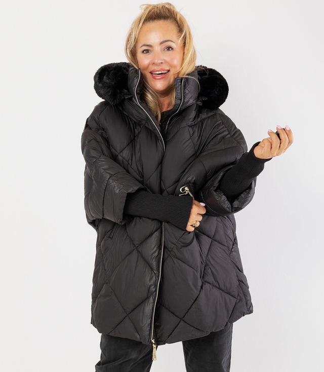 Jachetă de iarnă oversize cu glugă și blană NORDIC PUFF