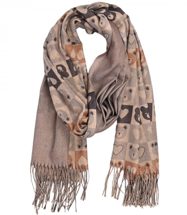 Eșarfă caldă elegantă model geometric ursuleți de pluș fir strălucitor moale netedă 180x70 cm