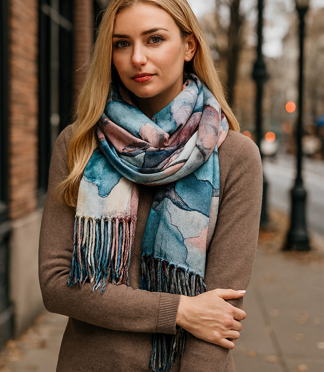 Șal eșarfă ciucure cald floral moale netedă 180x70 cm