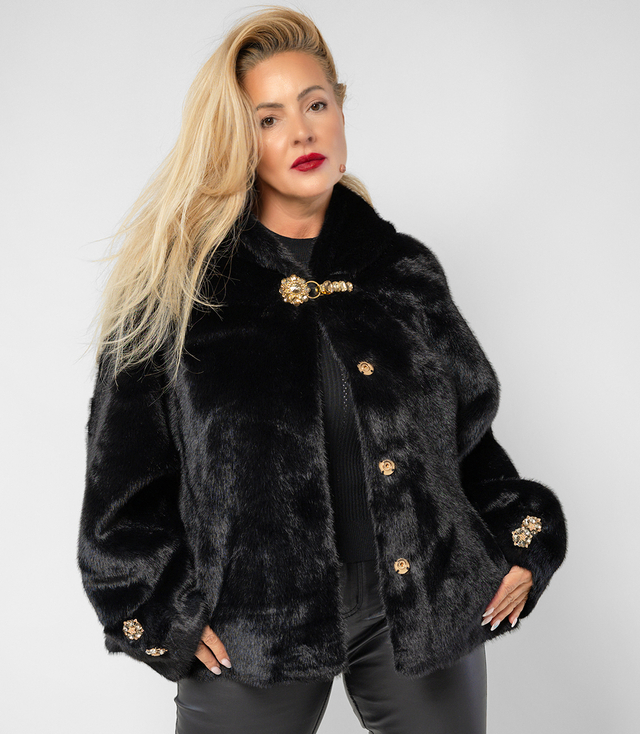 Trapez din blană de lux tăiat cu elemente aurii AURORA