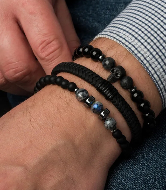 Set de brățări pentru bărbați din piatră naturală cu craniu