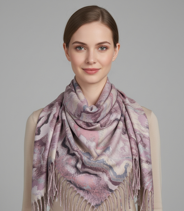 Eșarfă ondulată cu model delicat și ciucuri