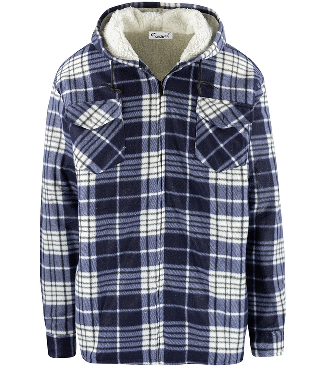 Cămașă călduroasă din fleece cu glugă, izolată cu blană artificială, pentru bărbați