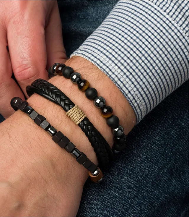 Set de brățări pentru bărbați cu piatră naturală