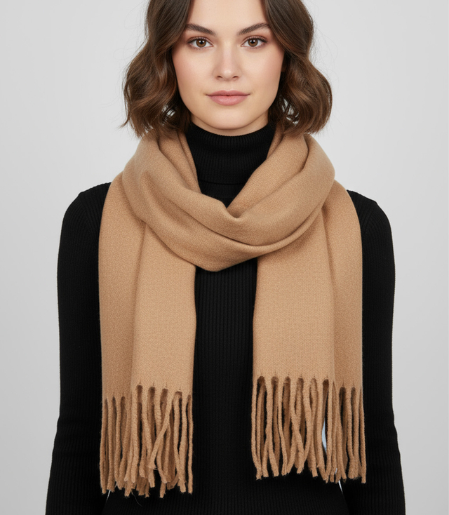 Eșarfă elegantă cu franjuri într-o singură culoare