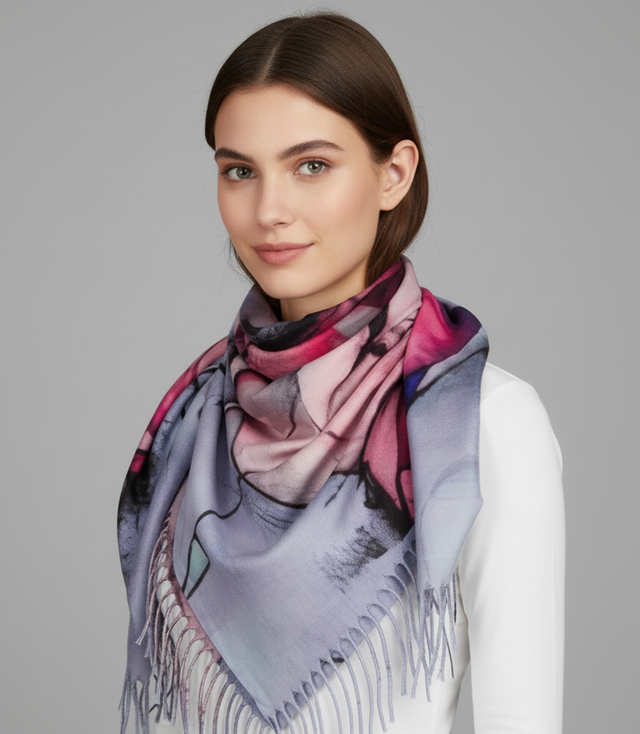 Eșarfă șal abstractă multicoloră elegantă cu ciucuri