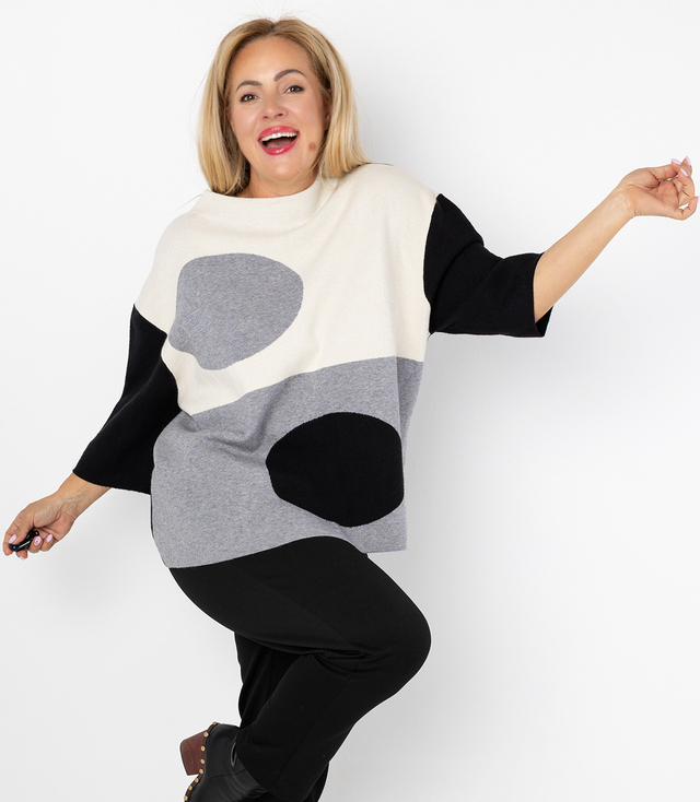 Pulover elegant cu jumătate de gât rotund și model geometric DOT ART