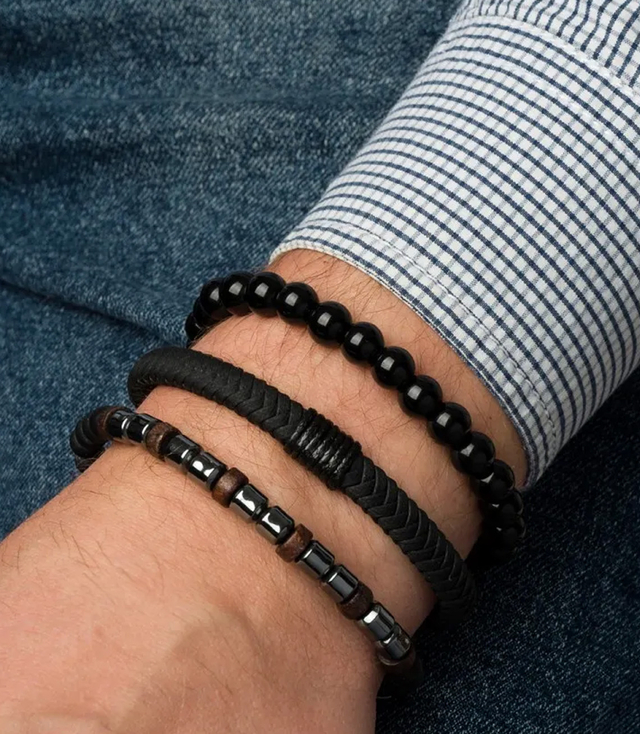 Set de brățări pentru bărbați cu piatră naturală