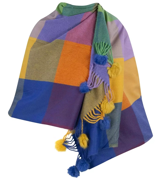 Eșarfă eșarfă eșarfă caldă în carouri cu pompoane