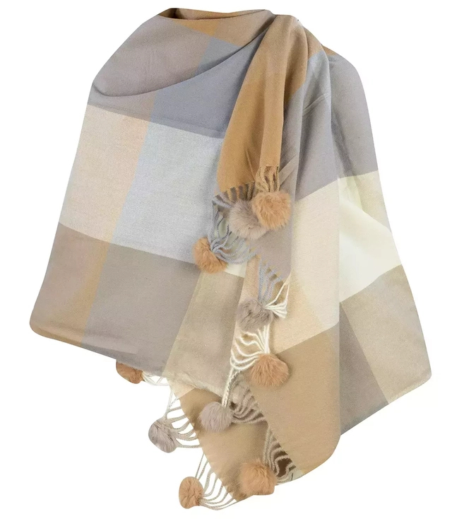 Eșarfă eșarfă eșarfă caldă în carouri cu pompoane