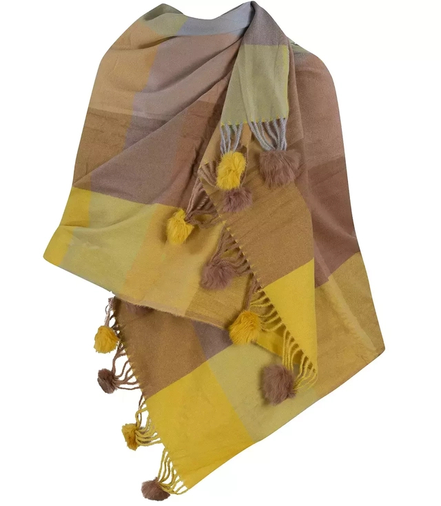 Eșarfă eșarfă eșarfă caldă în carouri cu pompoane