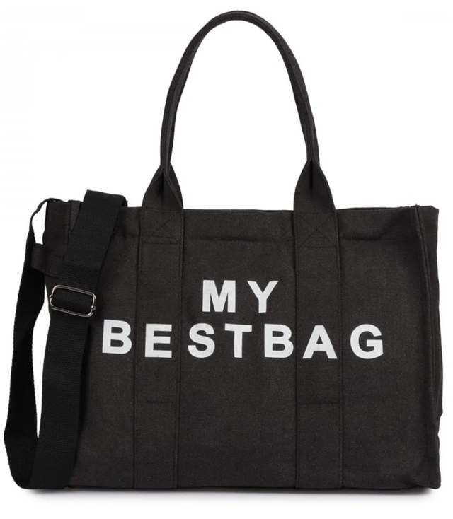 Geantă shopper mare monocolor cu inscripția "My Bestbag