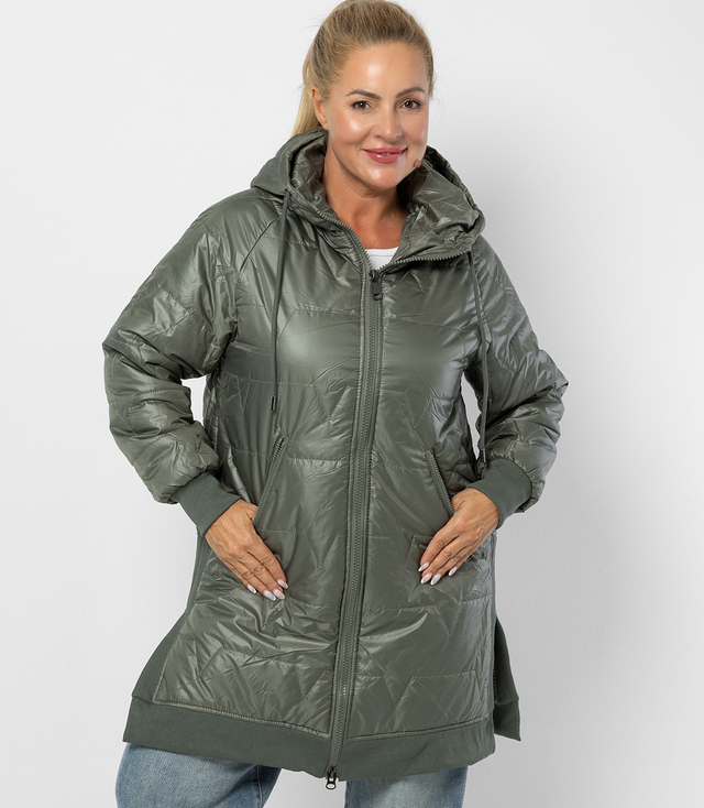 Jachetă lungă cu matlasare și fante laterale ROMA PLUS SIZE