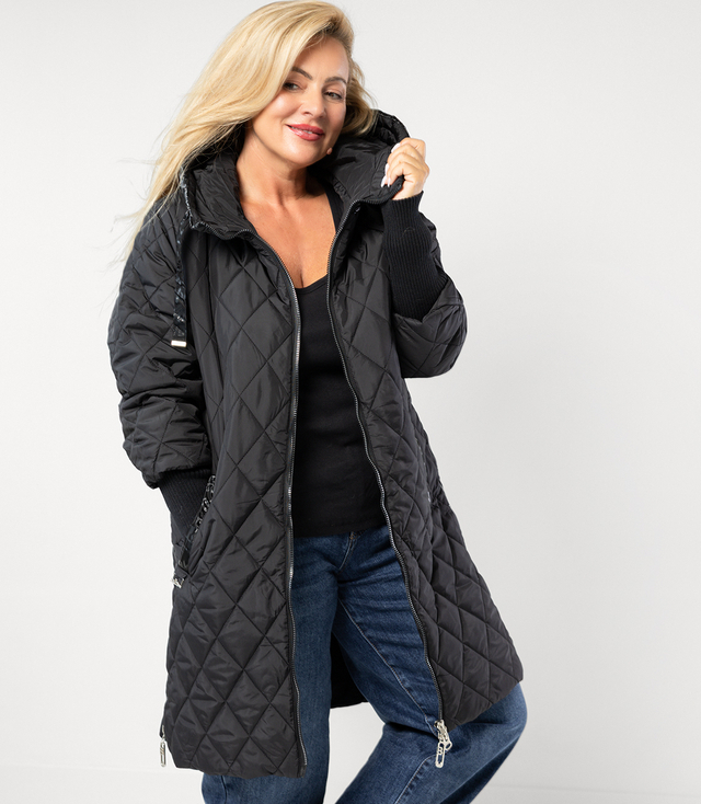 Jachetă lungă de iarnă cu glugă decorativă LUNA