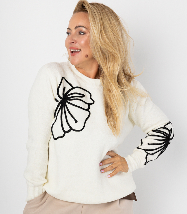 Pulover clasic pentru femei cu aplicații florale 3D CLASSIC BLOOM