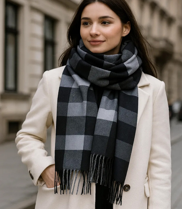 Șal eșarfă ciucure cald carouri moale netedă 180x70 cm