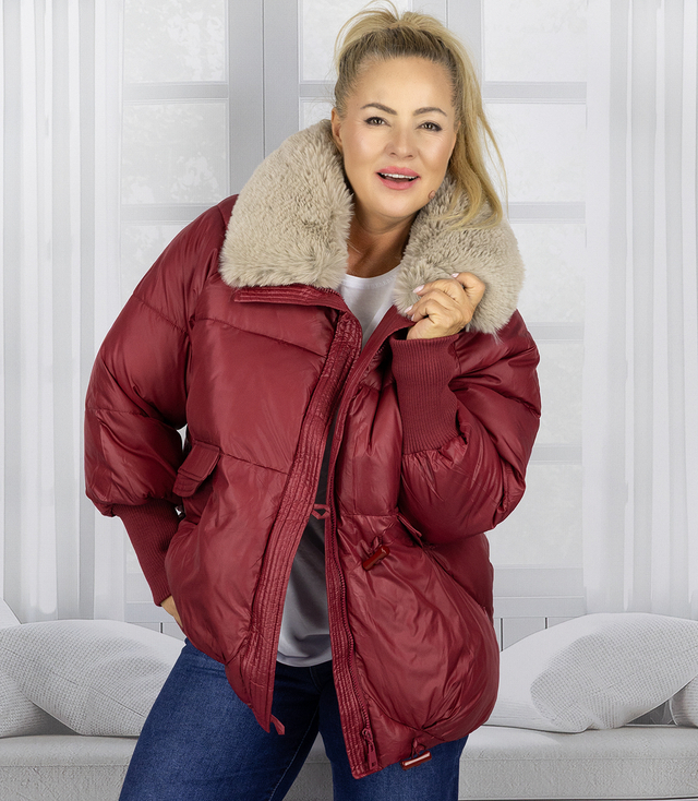 Jachetă de iarnă cu blană decorativă pe guler FIBI