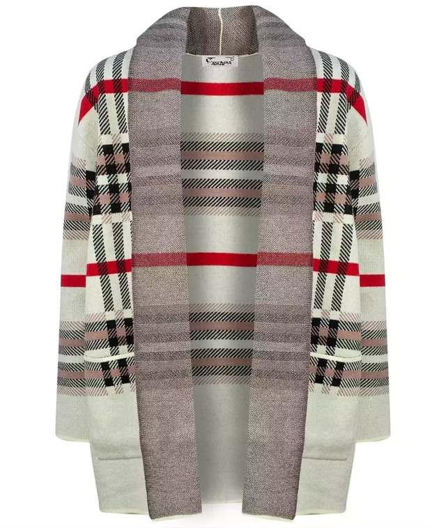 Pulover CALDE. Suprapunere cardigan în carouri