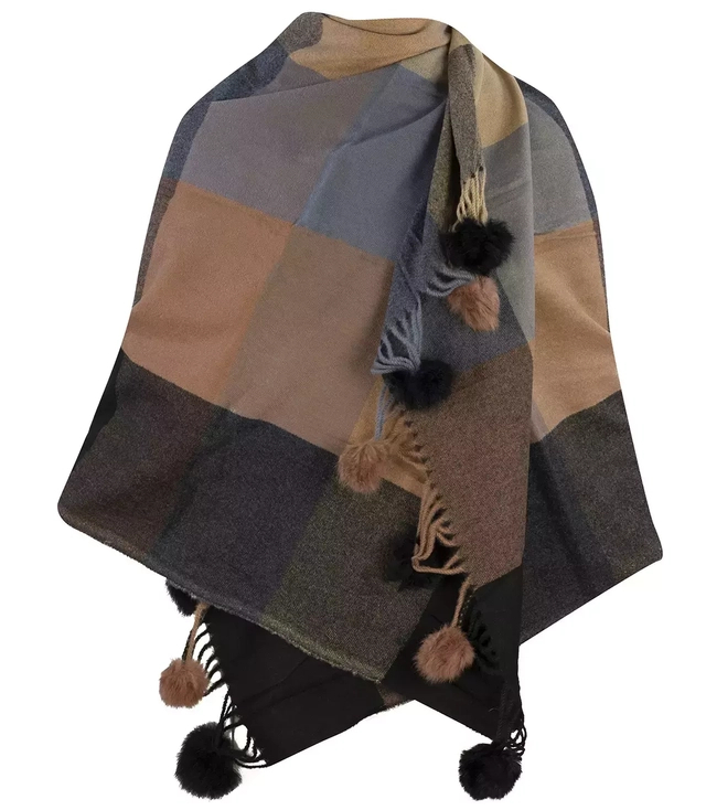 Eșarfă eșarfă eșarfă caldă în carouri cu pompoane