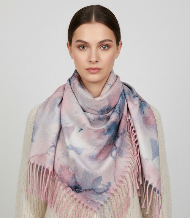 Eșarfă feminină elegantă delicată cu ciucuri