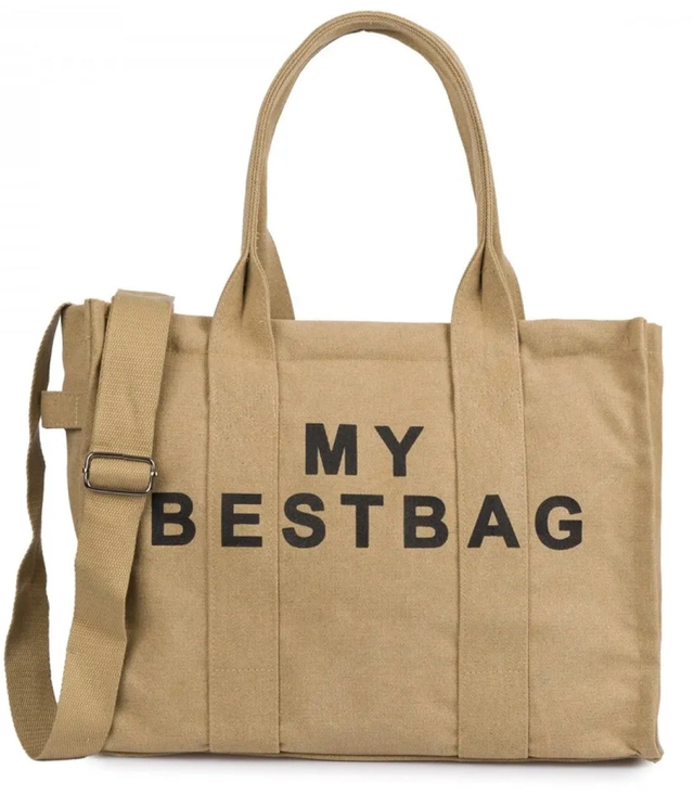 Geantă shopper mare monocolor cu inscripția "My Bestbag